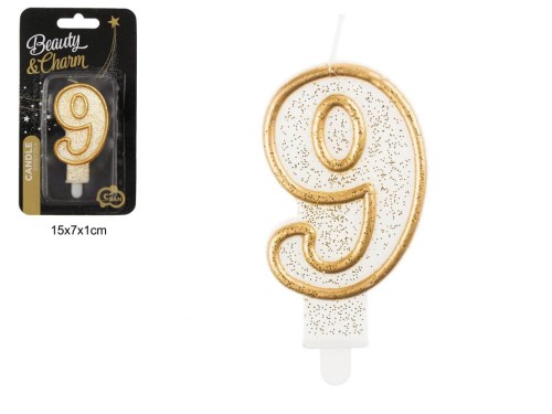 ŚWIECZKA CYFERKA "9" ZŁOTY KONTUR 95130