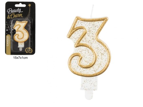 ŚWIECZKA CYFERKA "3" ZŁOTY KONTUR 95124