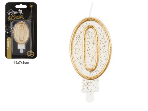 ŚWIECZKA CYFERKA "0"ZŁOTY KONTUR 95121