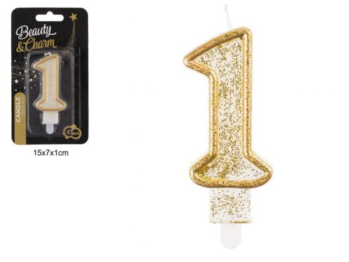 ŚWIECZKA CYFERKA "1" ZŁOTY KONTUR 95122