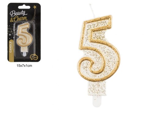 ŚWIECZKA CYFERKA "5" ZŁOTY KONTUR 95126