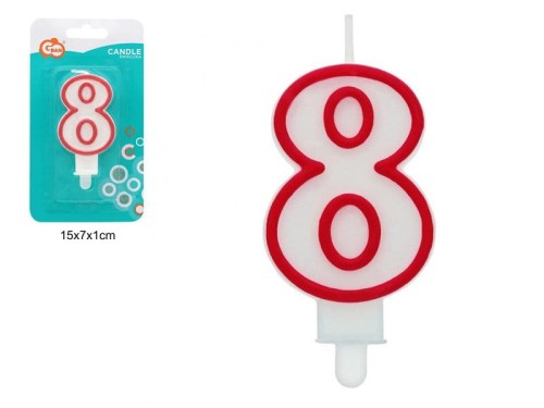ŚWIECZKA CYFERKA "8" CZERWONY KONTUR 90165