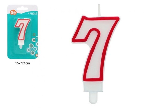 ŚWIECZKA CYFERKA "7" CZERWONY KONTUR 90164