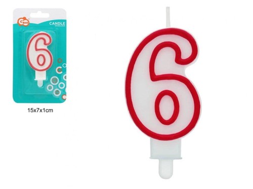 ŚWIECZKA CYFERKA "6" CZERWONY KONTUR 90163