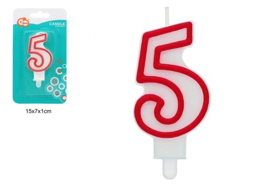ŚWIECZKA CYFERKA "5" CZERWONY KONTUR 90162