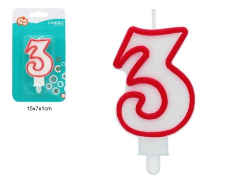 ŚWIECZKA CYFERKA "3" CZERWONY KONTUR 90160