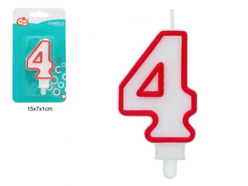 ŚWIECZKA CYFERKA "4" CZERWONY KONTUR 90161