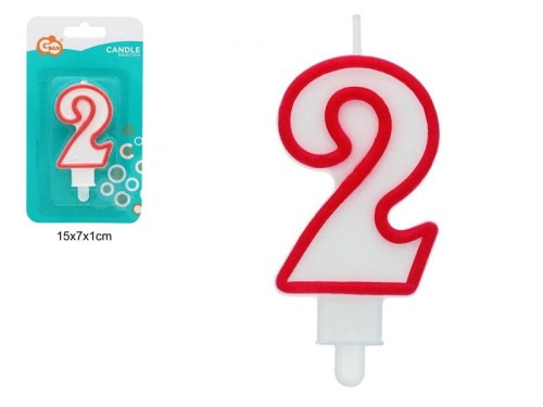 ŚWIECZKA CYFERKA "2" CZERWONY KONTUR 90159