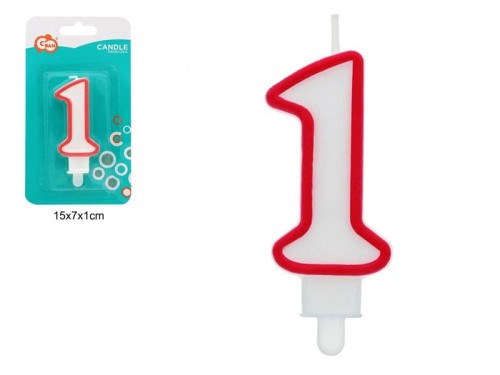 ŚWIECZKA CYFERKA "1" CZERWONY KONTUR 90158