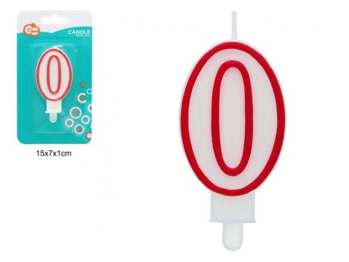 ŚWIECZKA CYFERKA "0" CZERWONY KONTUR 90157