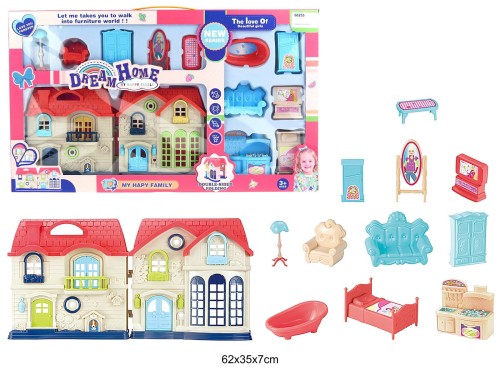 DOMEK DLA LALEK Z MEBLAMI I FIGURKAMI 60255